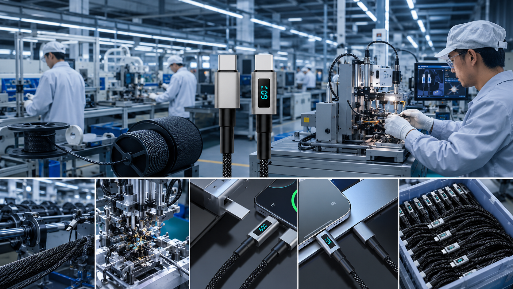 APPACS USB cable factory production and quality inspection scene