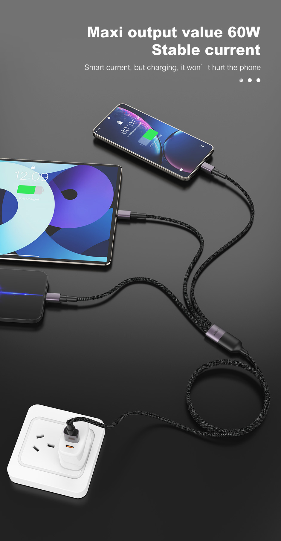 U87-3in1 60W stable current charging scene